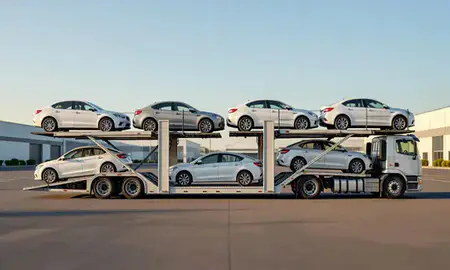 Car transporter parked in an industrial area of Tualatin, Oregon, United States