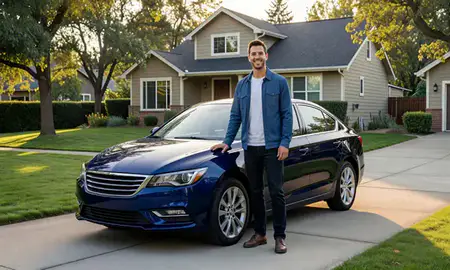 Customer with their delivered car in West Linn, Oregon, United States