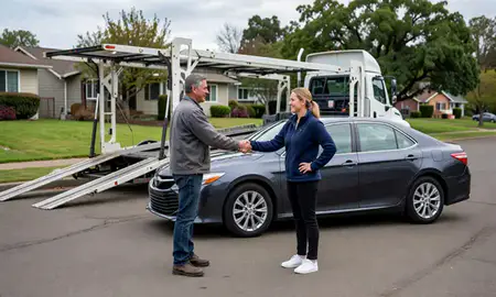 Vehicle owner beside their delivered car in West Linn, Oregon, United States