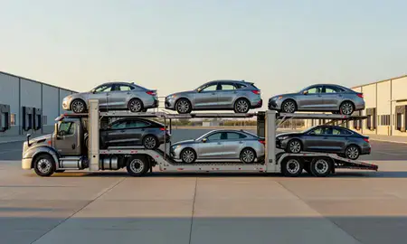 Car transporter parked in an industrial area of West Linn, Oregon, United States