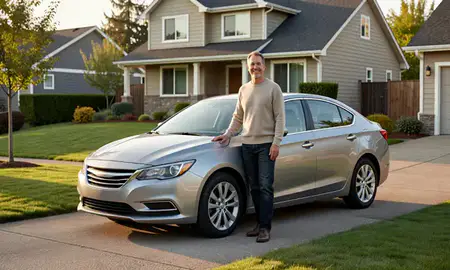 Customer with their delivered car in Wilsonville, Oregon, United States