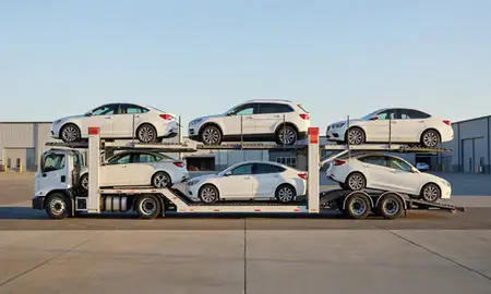 Car transporter parked in an industrial area of Wilsonville, Oregon, United States