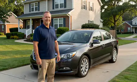 Car delivered to a driveway in Pennsylvania, United States