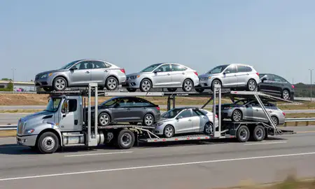Multi-level car carrier on the highway to Allentown, Pennsylvania, United States