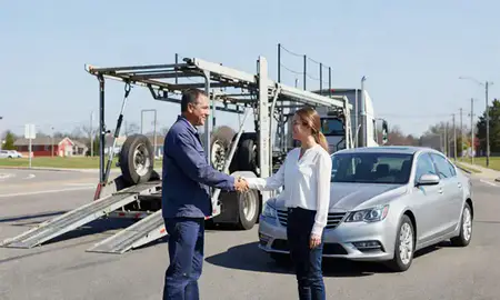 Vehicle owner beside their delivered car in Allentown, Pennsylvania, United States