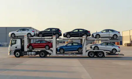 Car transporter parked in an industrial area of Allentown, Pennsylvania, United States