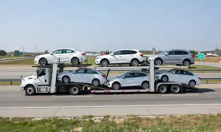 Multi-level car carrier on the highway to Allison Park, Pennsylvania, United States