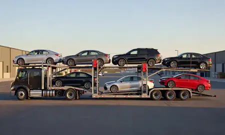 Car transporter parked in an industrial area of Allison Park, Pennsylvania, United States