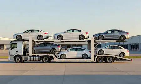 Car transporter parked in an industrial area of Altoona, Pennsylvania, United States