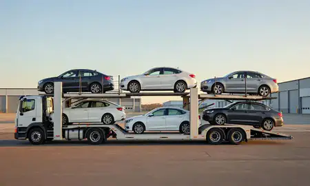 Car transporter parked in an industrial area of Baldwin, Pennsylvania, United States