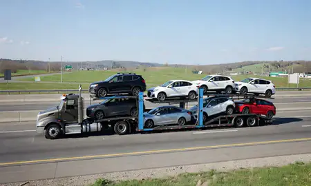 Multi-level car carrier on the highway to Bethel Park, Pennsylvania, United States