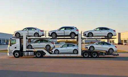 Car transporter parked in an industrial area of Bethel Park, Pennsylvania, United States