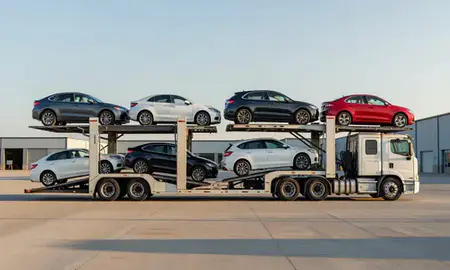 Car transporter parked in an industrial area of Bethlehem, Pennsylvania, United States