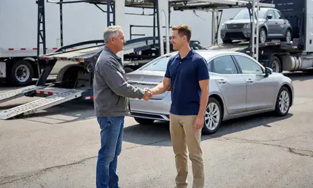 Vehicle owner beside their delivered car in Chambersburg, Pennsylvania, United States