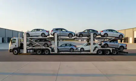 Car transporter parked in an industrial area of Chambersburg, Pennsylvania, United States