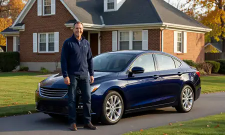 Customer with their delivered car in Easton, Pennsylvania, United States