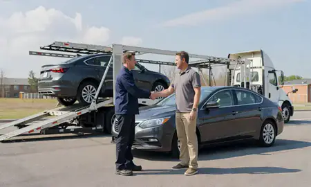 Vehicle owner beside their delivered car in Easton, Pennsylvania, United States