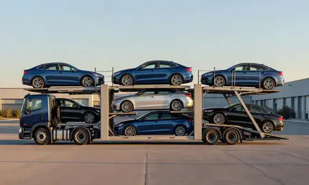 Car transporter parked in an industrial area of Easton, Pennsylvania, United States