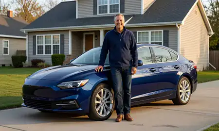 Customer with their delivered car in Erie, Pennsylvania, United States