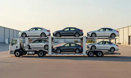 Car transporter parked in an industrial area of Harrisburg, Pennsylvania, United States