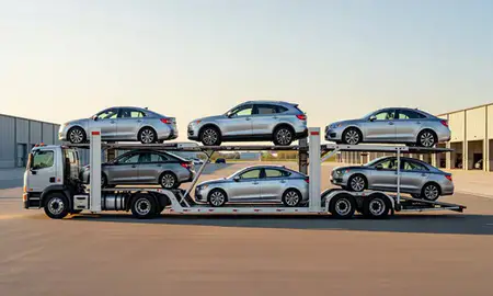 Car transporter parked in an industrial area of Hazleton, Pennsylvania, United States