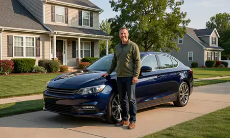 Customer with their delivered car in King of Prussia, Pennsylvania, United States