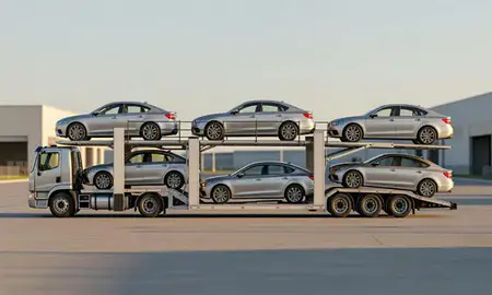 Car transporter parked in an industrial area of King of Prussia, Pennsylvania, United States