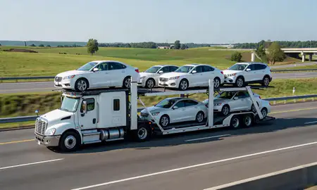 Multi-level car carrier on the highway to Lancaster, Pennsylvania, United States