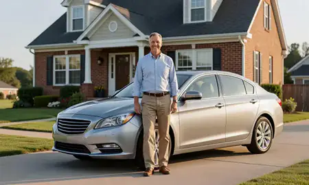 Customer with their delivered car in Lancaster, Pennsylvania, United States