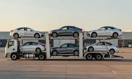 Car transporter parked in an industrial area of Lancaster, Pennsylvania, United States