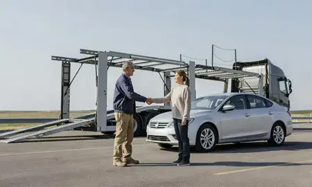 Vehicle owner beside their delivered car in Lebanon, Pennsylvania, United States
