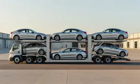 Car transporter parked in an industrial area of Lebanon, Pennsylvania, United States