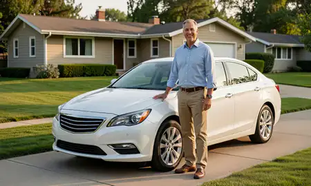 Customer with their delivered car in Levittown, Pennsylvania, United States