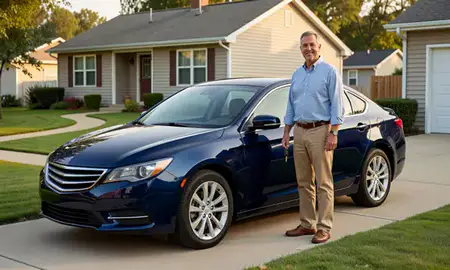 Car delivered to a driveway in Levittown, Pennsylvania, United States