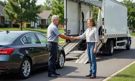 Vehicle owner beside their delivered car in Levittown, Pennsylvania, United States