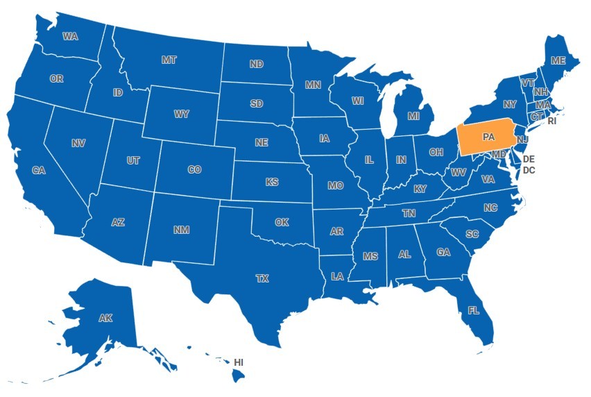 Map of Pennsylvania, USA