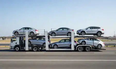 Multi-level car carrier on the highway to Monroeville, Pennsylvania, United States
