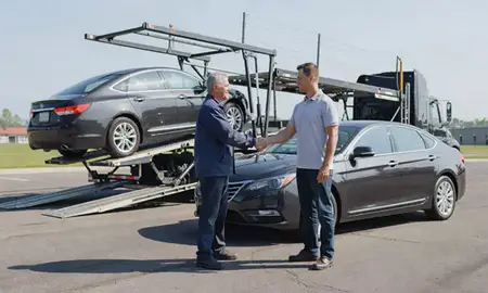 Vehicle owner beside their delivered car in Monroeville, Pennsylvania, United States