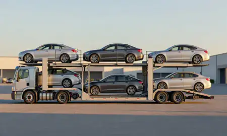 Car transporter parked in an industrial area of Monroeville, Pennsylvania, United States