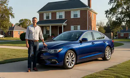 Customer with their delivered car in New Castle, Pennsylvania, United States