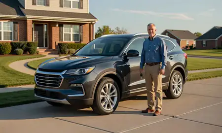 Car delivered to a driveway in New Castle, Pennsylvania, United States