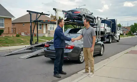 Vehicle owner beside their delivered car in New Castle, Pennsylvania, United States