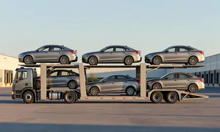 Car transporter parked in an industrial area of Norristown, Pennsylvania, United States