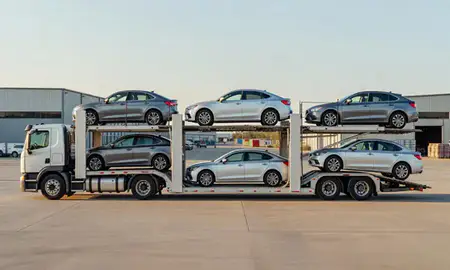 Car transporter parked in an industrial area of Pittsburgh, Pennsylvania, United States