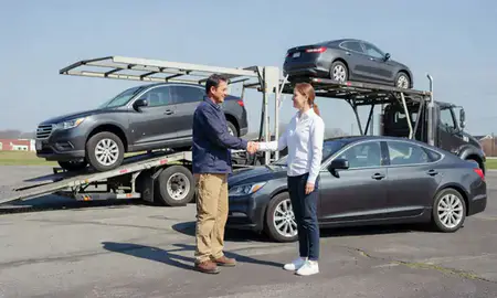 Vehicle owner beside their delivered car in Pottstown, Pennsylvania, United States