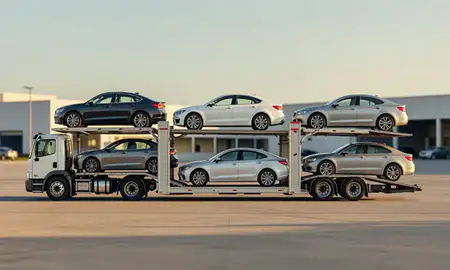 Car transporter parked in an industrial area of Pottstown, Pennsylvania, United States