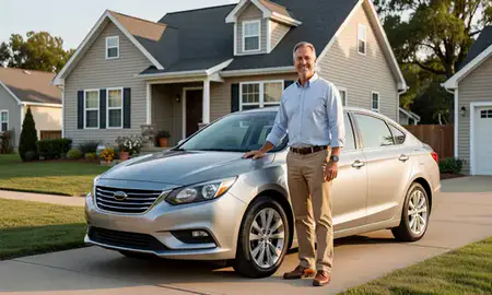Customer with their delivered car in Reading, Pennsylvania, United States