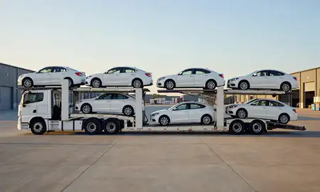 Car transporter parked in an industrial area of Reading, Pennsylvania, United States