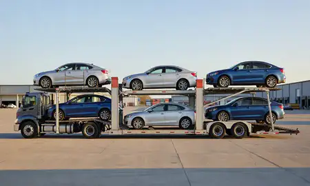 Car transporter parked in an industrial area of Scranton, Pennsylvania, United States