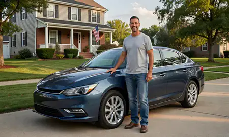 Customer with their delivered car in State College, Pennsylvania, United States